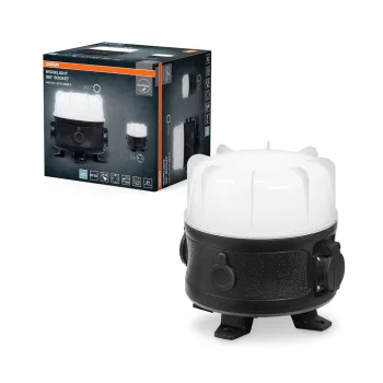   OSRAM Worklights 360°-os elforgatható LED munkalámpa beépített aljzattal, kültéri, fekete/szürke, 3700 lm, 30 W, 6500 K, műanyag, IP54, magasság: 222 mm ( 4099854430435 )