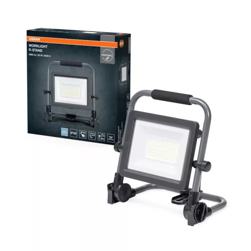 OSRAM Worklights forgatható állványos LED munkalámpa, kültéri, fekete/szürke, 5400 lm, 50 W, 6500 K, alumínium, IP65, magasság: 291 mm ( 4099854430473 )