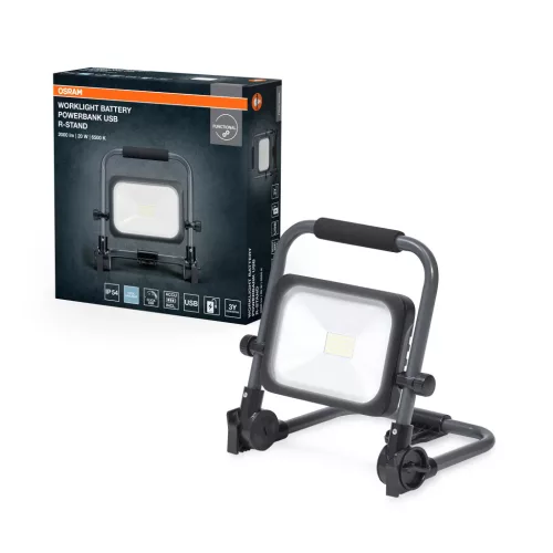 OSRAM Worklights mobil akkumulátoros LED munkalámpa, kültéri, fekete/szürke, 2000 lm, 20 W, 6500 K, alumínium, IP54, magasság: 276 mm, dimmelhető ( 4099854430510 )