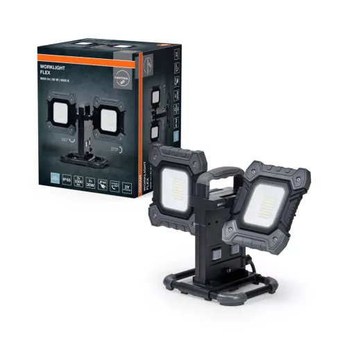 OSRAM Worklights rugalmas LED munkalámpa 2 fényfejjel, kültéri, fekete/szürke, 6450 lm, 60 W, 6500 K, alumínium, IP65, magasság: 427 mm ( 4099854430572 )