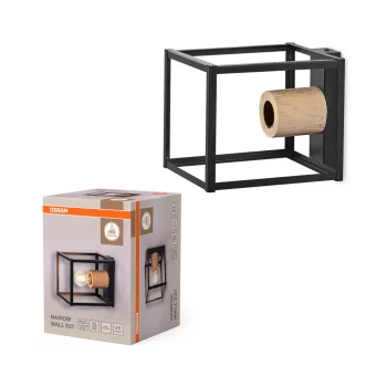   OSRAM Dekor Nairobi oldalfali lámpa, beltéri, fekete, E27, acél és fa, IP20, hossz: 170 mm ( 4099854440243 )