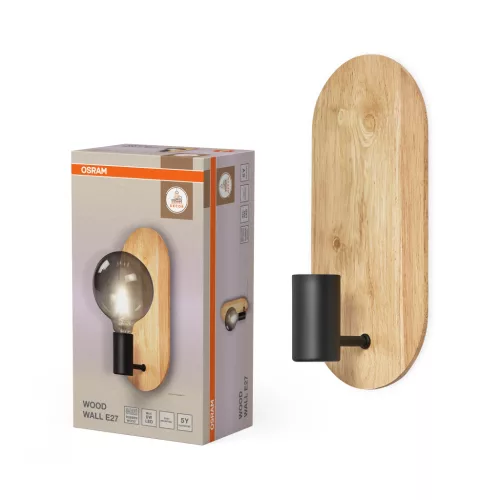 OSRAM Dekor oldalfali lámpa, beltéri, fekete, fa dekor, E27, fa, IP20, hossz: 300 mm ( 4099854440281 )