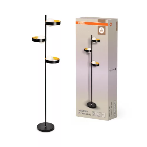 OSRAM Dekor Memphis álló lámpa, beltéri, fekete, 3 × G9, acél, IP20, átmérő: 388 mm, magasság: 1480 mm ( 4099854440465 )