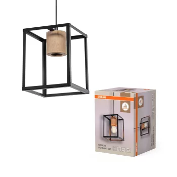  OSRAM Dekor Nairobi függő lámpa, beltéri, fekete, E27, acél és fa, IP20, hossz: 1350 mm ( 4099854440540 )