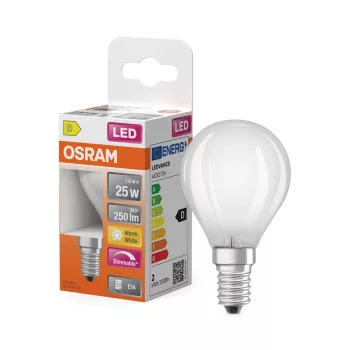 OSRAM Superstar dimmelhető LED kisgömb izzó, matt plasztik, E14 foglalat, 1,8W, 2700K, 250lm
