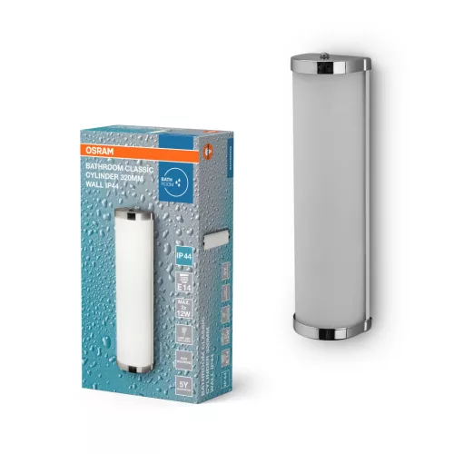 OSRAM fürdőszobai klasszikus henger oldalfali lámpa, beltéri / fedett kültéri, króm, E14, acél, IP44, hossz: 320 mm ( 4099854444111 )