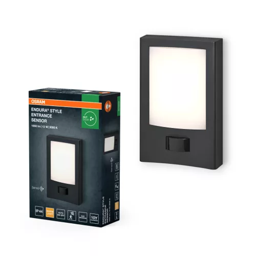 OSRAM ENDURA® bejárati LED mennyezeti lámpa mozgásérzékelővel, kültéri, sötétszürke, 900 lm, 13 W, 3000 K, alumínium és ABS, IP44, hossz: 235 mm ( 4099854444432 )