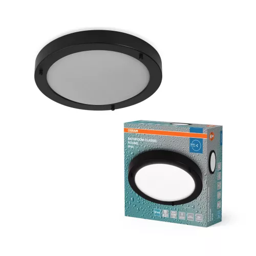 OSRAM fürdőszobai mennyezeti lámpa, beltéri / fedett kültéri, fekete, E27, acél, IP44, átmérő: 310 mm, magasság: 80 mm ( 4099854444456 )