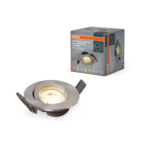 OSRAM csavaros rögzítésű beépíthető spot lámpa, beltéri, csiszolt nikkel, GU10, alumínium, IP20, átmérő: 88,5 mm ( 4099854444548 )
