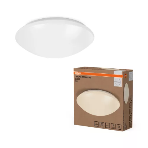 OSRAM Essentials kerek mennyezeti lámpa, beltéri, fehér, E27, fém, IP20, hossz: 91 mm, átmérő: 250 mm ( 4099854444609 )