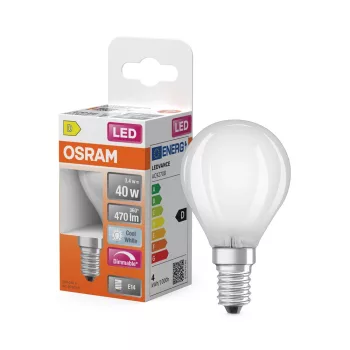 OSRAM Superstar dimmelhető LED kisgömb izzó, matt plasztik, E14 foglalat, 3,4W, 4000K, 470lm