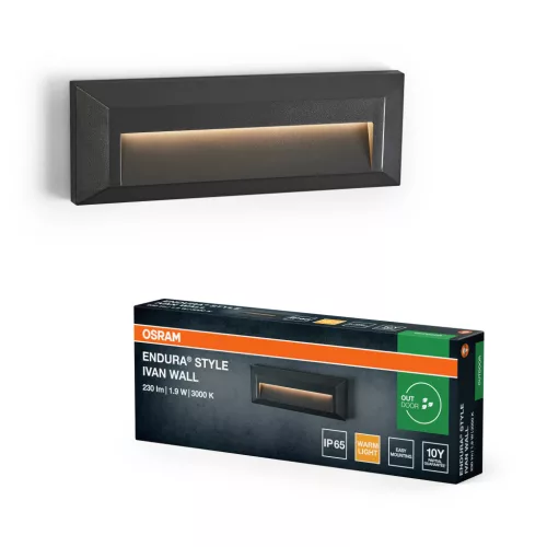 OSRAM ENDURA® Ivan LED oldalfali lámpa, kültéri, sötétszürke, 85 lm, 1,9 W, 3000 K, (PC), IP65, hossz: 230 mm ( 4099854444944 )