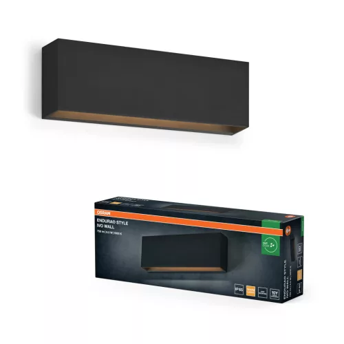 OSRAM ENDURA® Ivo LED oldalfali lámpa, kültéri, sötétszürke, 400 lm, 6,5 W, 3000 K, (PC), IP65, hossz: 240 mm ( 4099854444982 )