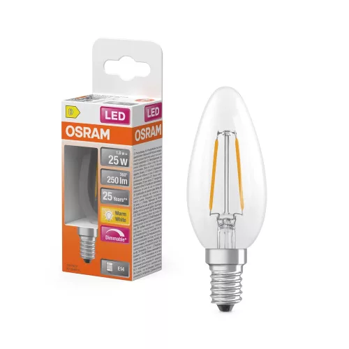OSRAM Superstar dimmelhető LED izzó gyertya forma, üveg búra, E14, 1,8W, 250lm, 2700K meleg fehér
