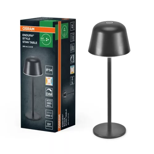OSRAM Endura Style Table USB asztali lámpa, sötétszürke, 2,5W 200lm 2700/4000/6500K, IP54, dimmelhető