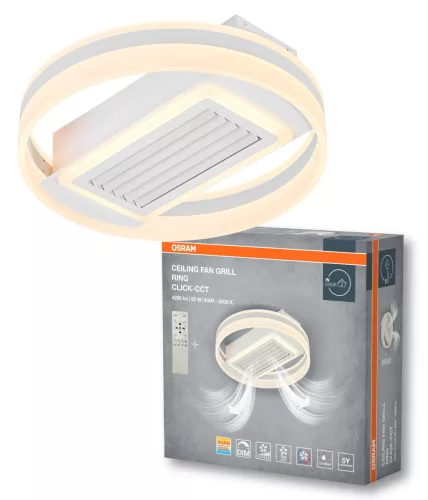 OSRAM Kerek rácsos LED mennyezeti ventilátoros lámpa, beltéri, fehér, 3100 lm, 55 W, 3000–6500 K, acél és műanyag, IP20, hossz: 135 mm, magasság: 500 mm, dimmelhető ( 4099854445552 )