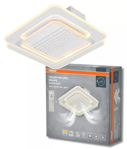 OSRAM négyszögletes rácsos LED mennyezeti ventilátoros lámpa, beltéri, fehér, 3100 lm, 55 W, 3000–6500 K, fém, IP20, hossz: 553 mm, dimmelhető ( 4099854445613 )