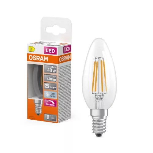 OSRAM Superstar dimmelhető LED izzó gyertya forma, üveg búra, E14, 3,4W, 470lm, 4000K semleges fehér