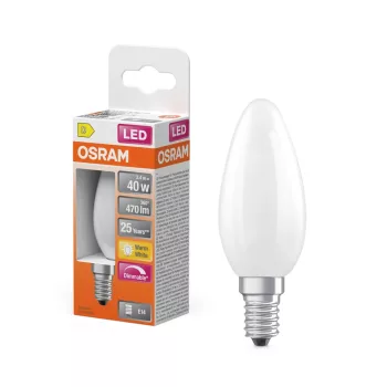 OSRAM Superstar dimmelhető LED izzó gyertya forma, matt búra, E14, 3,4W, 470lm, 2700K meleg fehér