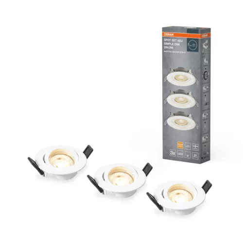 OSRAM beépíthető (recess) dimmelhető LED spot lámpa, beltéri, fehér, 400 lm, 4,9 W, 2700 K, alumínium, IP20, átmérő: 90 mm, fix 3 db-os szett, dimmelhető ( 4099854445842 )