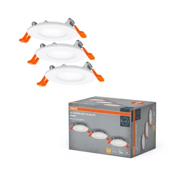   OSRAM keskeny beépíthető LED spot és downlight, beltéri, fehér, 720 lm, 4,5 W, 3000 K, műanyag, IP20, átmérő: 85 mm, 3 db-os szett ( 4099854445866 )