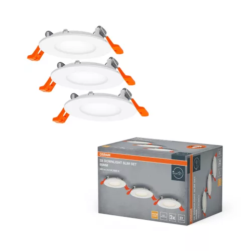 OSRAM keskeny beépíthető LED spot és downlight, beltéri, fehér, 720 lm, 4,5 W, 3000 K, műanyag, IP20, átmérő: 85 mm, 3 db-os szett ( 4099854445866 )