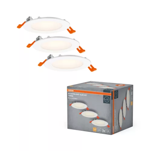 OSRAM keskeny beépíthető LED spot és downlight, beltéri, fehér, 550 lm, 8 W, 3000 K, műanyag, IP20, átmérő: 120 mm, 3 db-os szett ( 4099854445903 )