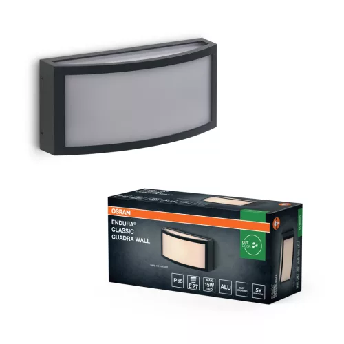 OSRAM ENDURA® Cuadra oldalfali lámpa, kültéri, sötétszürke, E27, alumínium, IP65, hossz: 260 mm ( 4099854445941 )