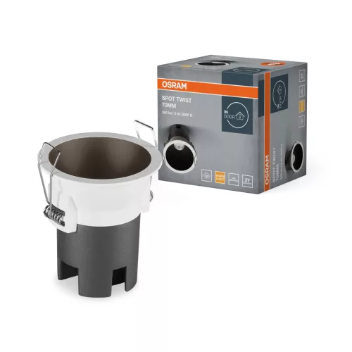 OSRAM beépíthető LED spot lámpa, beltéri, fekete, fehér, 350 lm, 5 W, 3000 K, alumínium és PC, IP20, átmérő: 70 mm ( 4099854446146 )