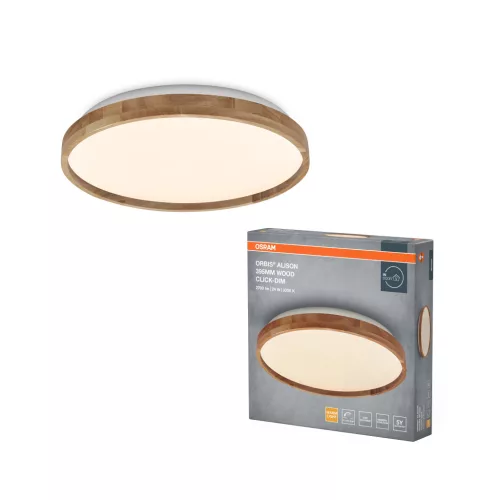 OSRAM Orbis Alison kerek LED oldalfali lámpa, beltéri, fa dekor, 1500 lm, 24 W, 3000 K, fém és fa, IP20, átmérő: 395 mm, magasság: 70 mm, kattintásos dimmelhető ( 4099854446191 )