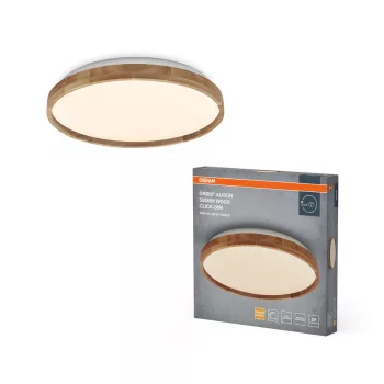   OSRAM Orbis Alison kerek LED oldalfali lámpa, beltéri, fa dekor, 2600 lm, 36 W, 3000 K, fém és fa, IP20, átmérő: 500 mm, magasság: 65 mm, kattintásos dimmelhető ( 4099854446238 )