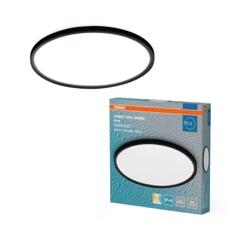  OSRAM Orbis Disc fürdőszobai LED mennyezeti lámpa, beltéri / fedett kültéri, fekete, 1150 lm, 18 W, 3000 K / 4000 K, alumínium és acél, IP44, átmérő: 300 mm, kapcsolós színhőmérséklet ( 4099854446795 )