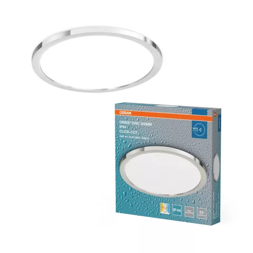 OSRAM Orbis Disc fürdőszobai LED mennyezeti lámpa, beltéri / fedett kültéri, króm, 1250 lm, 18 W, 3000 K / 4000 K, alumínium és acél, IP44, átmérő: 300 mm, kapcsolós színhőmérséklet ( 4099854446818 )