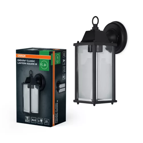 OSRAM ENDURA® négyzetes lámpás M méret, kültéri, fekete, E27, alumínium, IP44, magasság: 293 mm ( 4099854447402 )