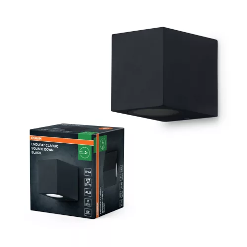 OSRAM ENDURA® négyzetes lefelé világító oldalfali lámpa, kültéri, fekete, GU10, alumínium, IP44, hossz: 92 mm ( 4099854447587 )