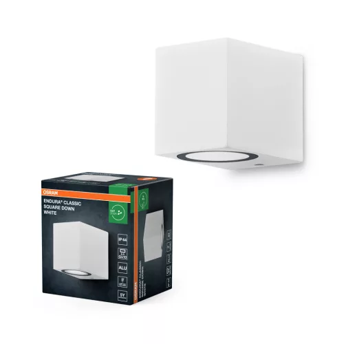 OSRAM ENDURA® négyzetes lefelé világító oldalfali lámpa, kültéri, fehér, GU10, alumínium, IP44, hossz: 92 mm ( 4099854447600 )