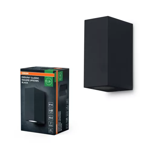 OSRAM ENDURA® négyzetes fel-le világító oldalfali lámpa, kültéri, fekete, GU10, alumínium, IP44, hossz: 92 mm ( 4099854447723 )