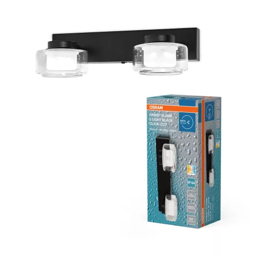 OSRAM Orbis Flame fürdőszobai LED oldalfali lámpa, beltéri / fedett kültéri, fekete, 700 lm, 11 W, 3000 K / 4000 K, fém és üveg, IP44, hossz: 300 mm, kapcsolós színhőmérséklet ( 4099854447785 )