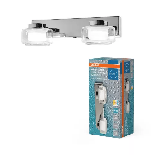 OSRAM Orbis Flame fürdőszobai LED oldalfali lámpa, beltéri / fedett kültéri, króm, 700 lm, 11 W, 3000 K / 4000 K, fém és üveg, IP44, hossz: 300 mm, kapcsolós színhőmérséklet ( 4099854447808 )