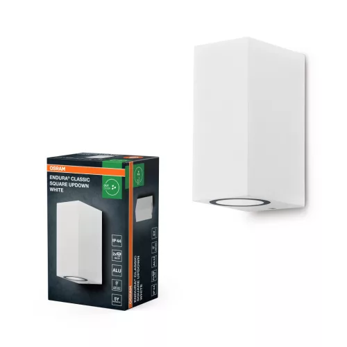 OSRAM ENDURA® négyzetes fel-le világító oldalfali lámpa, kültéri, fehér, GU10, alumínium, IP44, hossz: 92 mm ( 4099854447846 )
