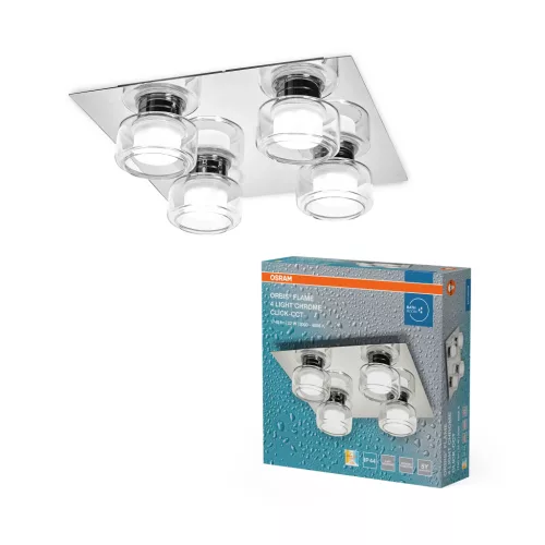 OSRAM Orbis Flame fürdőszobai LED mennyezeti lámpa, beltéri / fedett kültéri, króm, 1400 lm, 22 W, 3000 K / 4000 K, fém és üveg, IP44, átmérő: 350 mm, kapcsolós színhőmérséklet ( 4099854447969 )