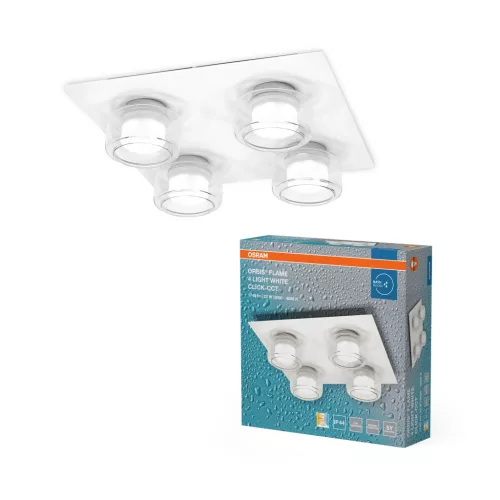 OSRAM Orbis Flame fürdőszobai LED mennyezeti lámpa, beltéri / fedett kültéri, fehér, 1400 lm, 22 W, 3000 K / 4000 K, fém és üveg, IP44, átmérő: 350 mm, kapcsolós színhőmérséklet ( 4099854447983 )