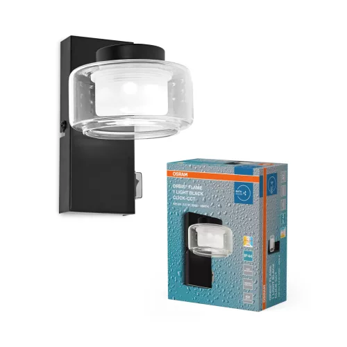 OSRAM Orbis Flame fürdőszobai LED oldalfali lámpa, beltéri / fedett kültéri, fekete, 350 lm, 5,5 W, 3000 K / 4000 K, fém és üveg, IP44, hossz: 150 mm, kapcsolós színhőmérséklet ( 4099854448003 )