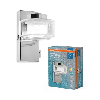   OSRAM Orbis Flame fürdőszobai LED oldalfali lámpa, beltéri / fedett kültéri, króm, 350 lm, 5,5 W, 3000 K / 4000 K, fém és üveg, IP44, hossz: 150 mm, kapcsolós színhőmérséklet ( 4099854448027 )