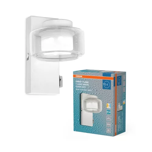 OSRAM Orbis Flame fürdőszobai LED oldalfali lámpa, beltéri / fedett kültéri, fehér, 350 lm, 5,5 W, 3000 K / 4000 K, fém és üveg, IP44, hossz: 150 mm, kapcsolós színhőmérséklet ( 4099854448041 )