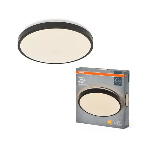 OSRAM Orbis London kerek LED mennyezeti lámpa, beltéri, fekete, 1450 lm, 24 W, 3000 K, fém, IP20, átmérő: 395 mm, magasság: 75 mm ( 4099854448393 )