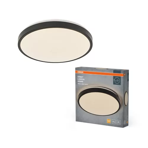 OSRAM Orbis London kerek LED mennyezeti lámpa, beltéri, fekete, 2200 lm, 36 W, 3000 K, fém, IP20, átmérő: 480 mm, magasság: 95 mm ( 4099854448430 )