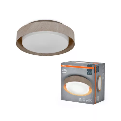 OSRAM Orbis Madrid kerek mennyezeti lámpa, beltéri, fa dekor, 2 × E27, acél, IP20, átmérő: 290 mm, magasság: 80 mm ( 4099854448515 )