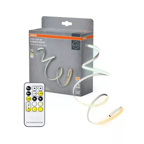 OSRAM COB LED szalag távirányítóval, beltéri, sárga, 1700 lm, 35 W, 2700–6500 K, szilikon, IP20, hossz: 5000 mm, dimmelhető ( 4099854448799 )