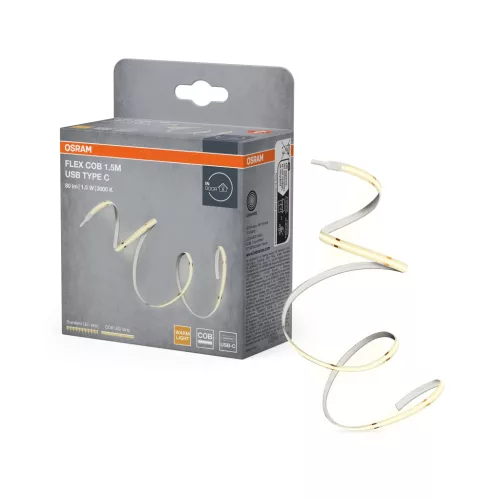 OSRAM USB COB LED szalag C típusú csatlakozóval, beltéri, sárga, 80 lm, 1,5 W, 3000 K, szilikon, IP20, hossz: 1500 mm ( 4099854448898 )